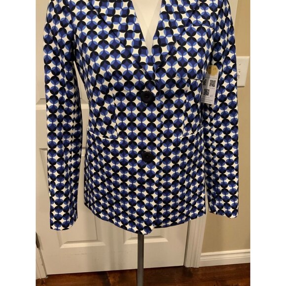 Kate Spade Blue & White Geometric Circular Patterned Blazer, Size 00 - Picture 3 of 7